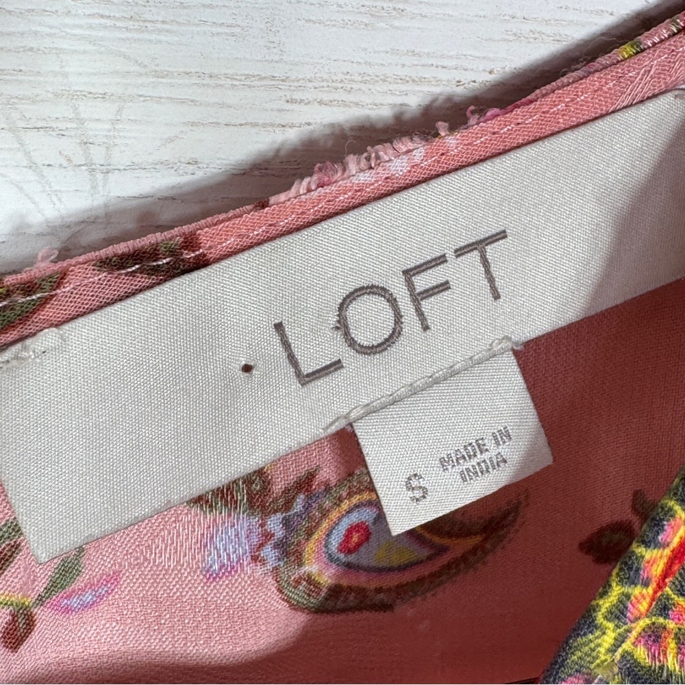 Loft Floral Jacquard Ballon Sleeve Blouse Pink Satin Boho Career Cottagecore S - Picture 10 of 13